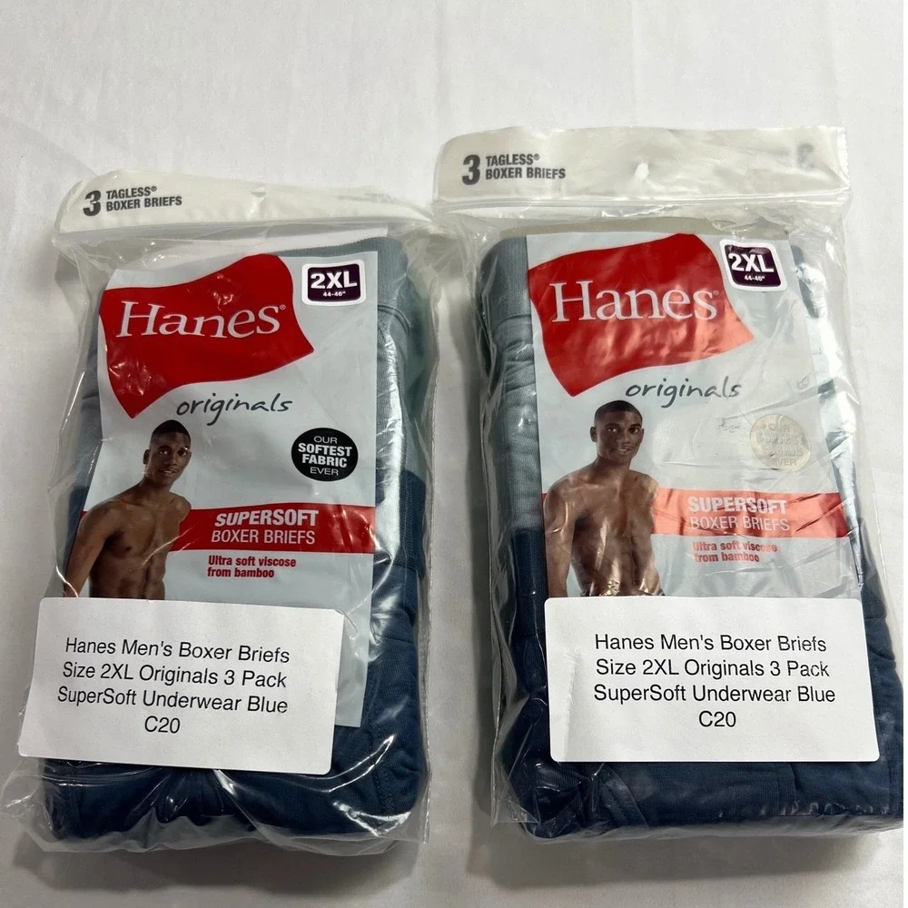 Hanes Boxer Briefs Lot Men 2XL Originals 6 Briefs SuperSoft Bamboo Blue Green A8